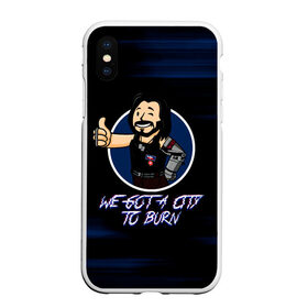 Чехол для iPhone XS Max матовый с принтом WE GOTA CITY TO BURN в городе Новоалтайск, Силикон | Область печати: задняя сторона чехла, без боковых панелей | cyberpunk 2077 | hacker | maelstrom | militech | quadra | samurai | sci fi | technology | trauma team | v | будущее | игра | иероглифы | киану ривз | кибер | киберпанк | киборг | киборги | корпорация | лого | милитек | панк | роботы | самурай | т