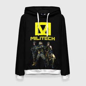 Женская толстовка 3D с принтом MILITECH Cyberpunk 2077 в городе Новоалтайск, 100% полиэстер  | двухслойный капюшон со шнурком для регулировки, мягкие манжеты на рукавах и по низу толстовки, спереди карман-кенгуру с мягким внутренним слоем. | cyberpunk 2077 | hacker | maelstrom | militech | quadra | samurai | sci fi | technology | trauma team | v | будущее | игра | иероглифы | киану ривз | кибер | киберпанк | киборг | киборги | корпорация | лого | милитек | панк | роботы | самурай | т