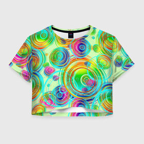 Женская футболка Crop-top 3D с принтом Радужные спирали позитив в городе Новоалтайск, 100% полиэстер | круглая горловина, длина футболки до линии талии, рукава с отворотами | абстракция | арт | веселье | весна | геометрия | градиент | дудл | дудлинг | завитушки | завихрюшки | каляки | капли | краски | креатив | круги | окружности | позитив | радуга | рисунок | спирали
