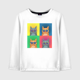 Детский лонгслив хлопок с принтом Pop Cat в городе Новоалтайск, 100% хлопок | круглый вырез горловины, полуприлегающий силуэт, длина до линии бедер | art | cat | colorful | mem | meme | memes | music | pop | rainbow | retro | style | арт | буп | кот | котенок | котик | котэ | краски | красочный | мем | мемы | музыка | ретро