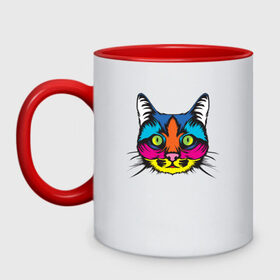 Кружка двухцветная с принтом Pop Cat в городе Новоалтайск, керамика | объем — 330 мл, диаметр — 80 мм. Цветная ручка и кайма сверху, в некоторых цветах — вся внутренняя часть | art | cat | colorful | mem | meme | memes | music | pop | rainbow | retro | style | арт | буп | кот | котенок | котик | котэ | краски | красочный | мем | мемы | музыка | ретро