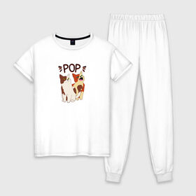 Женская пижама хлопок с принтом Pop Cat в городе Новоалтайск, 100% хлопок | брюки и футболка прямого кроя, без карманов, на брюках мягкая резинка на поясе и по низу штанин | art | cat | dj | goer | musician | party | pop | singer | арт | буп | диджей | кот | кошка | музыкант | певец | поп | тусовщик