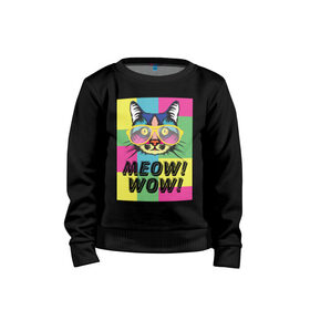 Детский свитшот хлопок с принтом Pop Cat | Meow Wow! в городе Новоалтайск, 100% хлопок | круглый вырез горловины, эластичные манжеты, пояс и воротник | cat | kitty | meow | popcat | wow | кот | кошка | мяв | мяу | поп кет | поп кошка