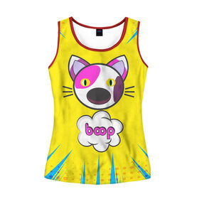 Женская майка 3D с принтом PoP CaT BooP в городе Новоалтайск, 100% полиэстер | круглая горловина, прямой силуэт, длина до линии бедра | boom | meme | pop art | popping | бум | буп кот | котик | мем | поп арт | ретро | стиль