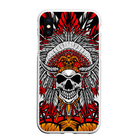 Чехол для iPhone XS Max матовый с принтом Indian skull head в городе Новоалтайск, Силикон | Область печати: задняя сторона чехла, без боковых панелей | head | indian | skull | абстракция | арт | голова | индеец | орнамент | перья | рисунок | череп