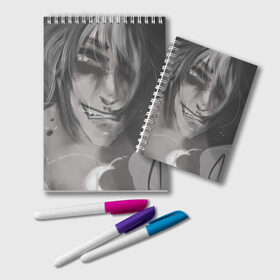 Блокнот с принтом лунный демон аниме в городе Новоалтайск, 100% бумага | 48 листов, плотность листов — 60 г/м2, плотность картонной обложки — 250 г/м2. Листы скреплены удобной пружинной спиралью. Цвет линий — светло-серый
 | аниме | арт | луна | мрачный | оригинальный | парень | рога | стиль