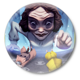 Значок с принтом Little Nightmares в городе Новоалтайск,  металл | круглая форма, металлическая застежка в виде булавки | horror | little nightmares | monster | логотипы игр | мертвая учительница | монстры | ужастики | учительница | шестая