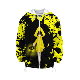 Детская куртка 3D с принтом Little Nightmares/Шестая в городе Новоалтайск, 100% полиэстер | застежка — молния, подол и капюшон оформлены резинкой с фиксаторами, по бокам — два кармана без застежек, один потайной карман на груди, плотность верхнего слоя — 90 г/м2; плотность флисового подклада — 260 г/м2 | Тематика изображения на принте: horror | little nightmares | logo game | monster | девочка | логотипы игр | монстры | ужастики | шестая