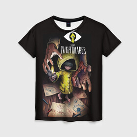 Женская футболка 3D с принтом Шестая. Little Nightmares в городе Новоалтайск, 100% полиэфир ( синтетическое хлопкоподобное полотно) | прямой крой, круглый вырез горловины, длина до линии бедер | bandai | game | indie | little | little nightmares | namco | nightmares | глаз | игра | игры | инди | карты | квест | ключ | литл найтмейрс | логотипы игр | маленькие | моно | монстр | платформер | рисунок | руки | ужастик | хоррор