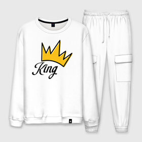 Мужской костюм хлопок с принтом King (Парная) в городе Новоалтайск, 100% хлопок | на свитшоте круглая горловина, мягкая резинка по низу. Брюки заужены к низу, на них два вида карманов: два “обычных” по бокам и два объемных, с клапанами, расположенные ниже линии бедра. Брюки с мягкой трикотажной резинкой на поясе и по низу штанин. В поясе для дополнительного комфорта — широкие завязки | day | heart | king | love | queen | valentine | valentines | амур | валентина | влюбленные | влюбленных | всех | день | король | кролева | любовь | парная | романтика | святого | сердечки | сердечко | сердце