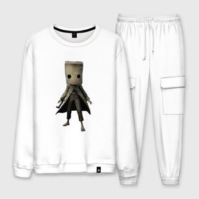Мужской костюм хлопок с принтом Little Nightmares в городе Новоалтайск, 100% хлопок | на свитшоте круглая горловина, мягкая резинка по низу. Брюки заужены к низу, на них два вида карманов: два “обычных” по бокам и два объемных, с клапанами, расположенные ниже линии бедра. Брюки с мягкой трикотажной резинкой на поясе и по низу штанин. В поясе для дополнительного комфорта — широкие завязки | games | little nightmares | playstation | игра | мрачный | персонаж игры | человечек
