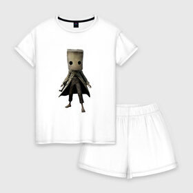 Женская пижама с шортиками хлопок с принтом Little Nightmares в городе Новоалтайск, 100% хлопок | футболка прямого кроя, шорты свободные с широкой мягкой резинкой | games | little nightmares | playstation | игра | мрачный | персонаж игры | человечек