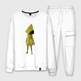 Мужской костюм хлопок с принтом Little Nightmares в городе Новоалтайск, 100% хлопок | на свитшоте круглая горловина, мягкая резинка по низу. Брюки заужены к низу, на них два вида карманов: два “обычных” по бокам и два объемных, с клапанами, расположенные ниже линии бедра. Брюки с мягкой трикотажной резинкой на поясе и по низу штанин. В поясе для дополнительного комфорта — широкие завязки | games | little nightmares | playstation | игра | мрачный | персонаж игры | человечек