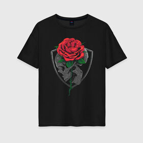 Женская футболка хлопок Oversize с принтом Skull&Rose в городе Новоалтайск, 100% хлопок | свободный крой, круглый ворот, спущенный рукав, длина до линии бедер
 | герб | знак | роза | символ | скелет | цветок | череп