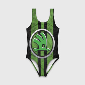 Детский купальник 3D с принтом Skoda Green Logo | Шкода Лого (Z) в городе Новоалтайск, Полиэстер 85%, Спандекс 15% | Слитный крой, подклад по переду изделия, узкие бретели | octavia | rapid | rs | skoda | superb | vag | volkswagen | vrs | vw | yeti | авто | автомобиль | ам | ваг | вагавод | ети | карбон | машина | октавия | рапид | суперб | шкода | шкодавод