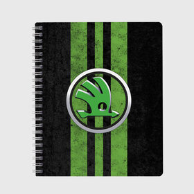Тетрадь с принтом Skoda Green Logo (Z) в городе Новоалтайск, 100% бумага | 48 листов, плотность листов — 60 г/м2, плотность картонной обложки — 250 г/м2. Листы скреплены сбоку удобной пружинной спиралью. Уголки страниц и обложки скругленные. Цвет линий — светло-серый
 | Тематика изображения на принте: octavia | rapid | rs | skoda | superb | vag | volkswagen | vrs | vw | yeti | авто | автомобиль | ам | ваг | вагавод | ети | карбон | машина | октавия | рапид | суперб | шкода | шкодавод