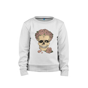 Детский свитшот хлопок с принтом Skull Roses в городе Новоалтайск, 100% хлопок | круглый вырез горловины, эластичные манжеты, пояс и воротник | art | body | bones | dead | drawing | face | graffiti | head | roses | skeleton | skul | skull | ад | арт | голова | граффити | зло | кости | лицо | металл | нарисованный | розы | рок | скелет | скул | скулл | три черепа | тьма