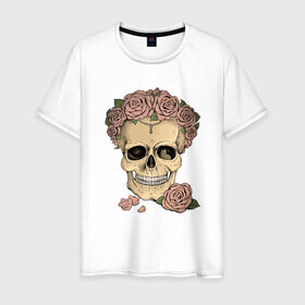 Мужская футболка хлопок с принтом Skull Roses в городе Новоалтайск, 100% хлопок | прямой крой, круглый вырез горловины, длина до линии бедер, слегка спущенное плечо. | art | body | bones | dead | drawing | face | graffiti | head | roses | skeleton | skul | skull | ад | арт | голова | граффити | зло | кости | лицо | металл | нарисованный | розы | рок | скелет | скул | скулл | три черепа | тьма