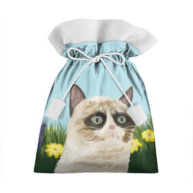 Подарочный 3D мешок с принтом Grumpy Cat в городе Новоалтайск, 100% полиэстер | Размер: 29*39 см | Тематика изображения на принте: grumpy cat | весна | кот | котэ | кошка | сердитая кошка | цветок | цветы