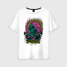Женская футболка хлопок Oversize с принтом SkullArt в городе Новоалтайск, 100% хлопок | свободный крой, круглый ворот, спущенный рукав, длина до линии бедер
 | art | body | bones | dead | drawing | face | graffiti | head | roses | skeleton | skul | skull | ад | арт | голова | граффити | зло | кости | лицо | металл | нарисованный | розы | рок | скелет | скул | скулл | три черепа | тьма