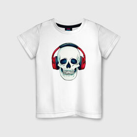Детская футболка хлопок с принтом Skull Music в городе Новоалтайск, 100% хлопок | круглый вырез горловины, полуприлегающий силуэт, длина до линии бедер | Тематика изображения на принте: art | body | bones | dead | drawing | face | graffiti | head | roses | skeleton | skul | skull | ад | арт | голова | граффити | зло | кости | лицо | металл | нарисованный | розы | рок | скелет | скул | скулл | три черепа | тьма
