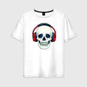 Женская футболка хлопок Oversize с принтом Skull Music в городе Новоалтайск, 100% хлопок | свободный крой, круглый ворот, спущенный рукав, длина до линии бедер
 | art | body | bones | dead | drawing | face | graffiti | head | roses | skeleton | skul | skull | ад | арт | голова | граффити | зло | кости | лицо | металл | нарисованный | розы | рок | скелет | скул | скулл | три черепа | тьма