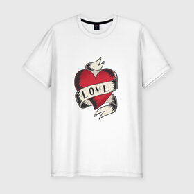 Мужская футболка хлопок Slim с принтом Сердце Love в городе Новоалтайск, 92% хлопок, 8% лайкра | приталенный силуэт, круглый вырез ворота, длина до линии бедра, короткий рукав | happiness | happy | heart | love | valentine | валентинка | день святого валентина | иллюстрация | любовь | романтика | сердце | счастье