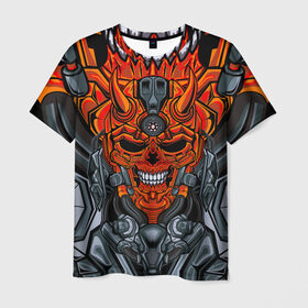 Мужская футболка 3D с принтом CyberSkull в городе Новоалтайск, 100% полиэфир | прямой крой, круглый вырез горловины, длина до линии бедер | Тематика изображения на принте: cyberpunk | evil | head | mask | mechanical | rage | robot | skull | арт | гнев | голова | демон | дьявол | злой | киберпанк | маска | механический | монстр | робот | рога | череп