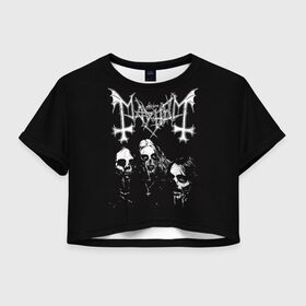 Женская футболка Crop-top 3D с принтом Mayhem в городе Новоалтайск, 100% полиэстер | круглая горловина, длина футболки до линии талии, рукава с отворотами | black | mayhem | metal | music | rock | skull | блэк | гитара | группа | метал | музыка | рок | череп | электрогитара
