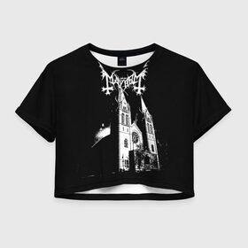 Женская футболка Crop-top 3D с принтом Mayhem в городе Новоалтайск, 100% полиэстер | круглая горловина, длина футболки до линии талии, рукава с отворотами | black | mayhem | metal | music | rock | skull | блэк | гитара | группа | метал | музыка | рок | череп | электрогитара