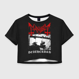 Женская футболка Crop-top 3D с принтом Mayhem в городе Новоалтайск, 100% полиэстер | круглая горловина, длина футболки до линии талии, рукава с отворотами | black | mayhem | metal | music | rock | skull | блэк | гитара | группа | метал | музыка | рок | череп | электрогитара