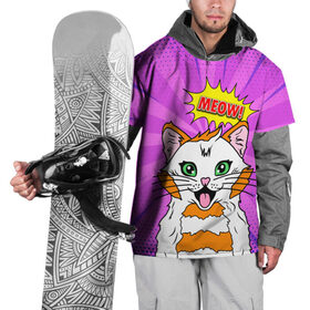 Накидка на куртку 3D с принтом Meow Pop Art Cat в городе Новоалтайск, 100% полиэстер |  | comics | kitty | meow | pop art | pop cat | retro | арт | белый кот | взгляд | глаза | голова кота | животные | киска | комикс | кот | кошак | кошечка | мем | мультяшный | мур мур | мяу | поп арт | прикол | пушистик | ретро