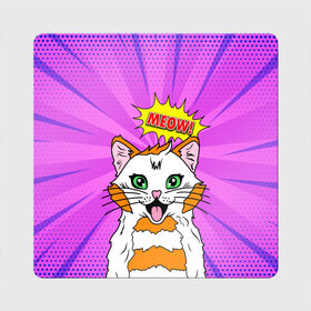 Магнит виниловый Квадрат с принтом Meow Pop Art Cat в городе Новоалтайск, полимерный материал с магнитным слоем | размер 9*9 см, закругленные углы | comics | kitty | meow | pop art | pop cat | retro | арт | белый кот | взгляд | глаза | голова кота | животные | киска | комикс | кот | кошак | кошечка | мем | мультяшный | мур мур | мяу | поп арт | прикол | пушистик | ретро