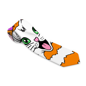 Галстук 3D с принтом Meow Pop Art Cat в городе Новоалтайск, 100% полиэстер | Длина 148 см; Плотность 150-180 г/м2 | comics | kitty | meow | pop art | pop cat | retro | арт | белый кот | взгляд | глаза | голова кота | животные | киска | комикс | кот | кошак | кошечка | мем | мультяшный | мур мур | мяу | поп арт | прикол | пушистик | ретро