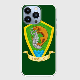 Чехол для iPhone 13 Pro с принтом Удачливый кот в городе Новоалтайск,  |  | Тематика изображения на принте: герб | кот | подарки | рыба | рыбалка