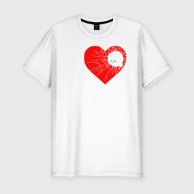 Мужская футболка хлопок Slim с принтом Broken heart with cat в городе Новоалтайск, 92% хлопок, 8% лайкра | приталенный силуэт, круглый вырез ворота, длина до линии бедра, короткий рукав | cat | heart | humor | valenday | валентина | валентинка | кошка | сердце | юмор