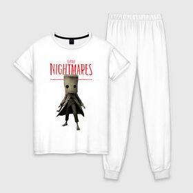 Женская пижама хлопок с принтом Little Nightmares в городе Новоалтайск, 100% хлопок | брюки и футболка прямого кроя, без карманов, на брюках мягкая резинка на поясе и по низу штанин | little nightmares | игра | страшилка | страшная игра | ужас | хоррор