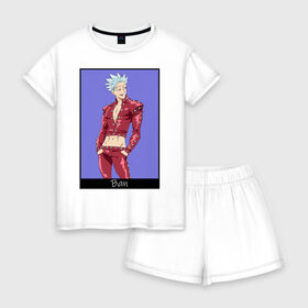 Женская пижама с шортиками хлопок с принтом Бан в городе Новоалтайск, 100% хлопок | футболка прямого кроя, шорты свободные с широкой мягкой резинкой | anime | the seven deadly sins | аниме | бан | грех жадности | лисий грех | мультик