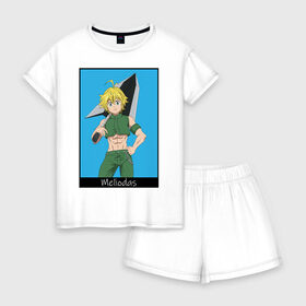 Женская пижама с шортиками хлопок с принтом Мелиодас в городе Новоалтайск, 100% хлопок | футболка прямого кроя, шорты свободные с широкой мягкой резинкой | anime | meliodas | the seven deadly sins | аниме | грех гнева | демон | мелиодас | мультик