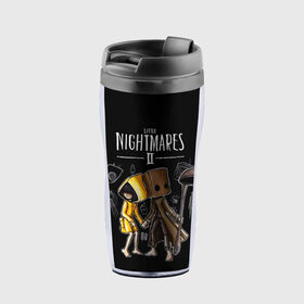 Термокружка-непроливайка с принтом LITTLE NIGHTMARES 2 в городе Новоалтайск, внутренняя часть — пищевой пластик, наружная часть — прозрачный пластик, между ними — полиграфическая вставка с рисунком | объем — 350 мл, герметичная крышка | Тематика изображения на принте: little nightmares | little nightmares 2 | six | игры | комиксы | шестая
