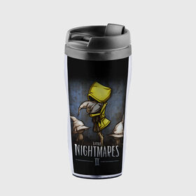 Термокружка-непроливайка с принтом LITTLE NIGHTMARES 2 в городе Новоалтайск, внутренняя часть — пищевой пластик, наружная часть — прозрачный пластик, между ними — полиграфическая вставка с рисунком | объем — 350 мл, герметичная крышка | Тематика изображения на принте: little nightmares | little nightmares 2 | six | игры | комиксы | шестая