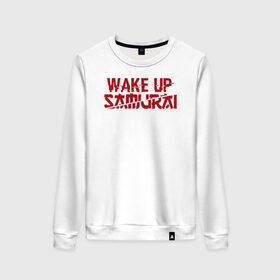 Женский свитшот хлопок с принтом WAKE UP SAMURAI в городе Новоалтайск, 100% хлопок | прямой крой, круглый вырез, на манжетах и по низу широкая трикотажная резинка  | cyberpunk 2077 | hacker | maelstrom | militech | quadra | samurai | sci fi | technology | trauma team | v | будущее | игра | иероглифы | киану ривз | кибер | киберпанк | киборг | киборги | корпорация | лого | милитек | панк | роботы | самурай | т