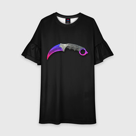 Детское платье 3D с принтом Counter-Strike - сапфировый Керамбит в городе Новоалтайск, 100% полиэстер | прямой силуэт, чуть расширенный к низу. Круглая горловина, на рукавах — воланы | counter strike | cs go | керамбит галакси | контер страйк | кс го | ксго | оружие | пушки | скины