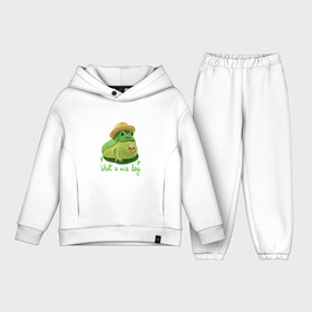 Детский костюм хлопок Oversize с принтом Милая лягушка с чашечкой чая в городе Новоалтайск,  |  | Тематика изображения на принте: лето | лягушка | милая | рисунок | улыбается | чай | чашка чая | шляпа