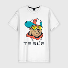 Мужская футболка хлопок Slim с принтом TESLA / ТЕСЛА (Z) в городе Новоалтайск, 92% хлопок, 8% лайкра | приталенный силуэт, круглый вырез ворота, длина до линии бедра, короткий рукав | cybertruck | elon mask | model s | model x | model y | moscow tesla club | semi | tesla | tesla motors | tesla roadster | автомобилестроение | илон | илон маск | литий ионные аккумуляторы | маск | медведь | мишка | никола тесла | солнечная энерг