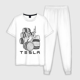 Мужская пижама хлопок с принтом TESLA ZEUS / ТЕСЛА ЗЕВС (Z) в городе Новоалтайск, 100% хлопок | брюки и футболка прямого кроя, без карманов, на брюках мягкая резинка на поясе и по низу штанин
 | cybertruck | elon mask | model s | model x | model y | moscow tesla club | semi | tesla | tesla motors | tesla roadster | zeus | автомобилестроение | зевс | илон | илон маск | литий ионные аккумуляторы | маск | никола тесла | солнечная энергетик