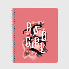 Тетрадь с принтом Bad Girl в городе Новоалтайск, 100% бумага | 48 листов, плотность листов — 60 г/м2, плотность картонной обложки — 250 г/м2. Листы скреплены сбоку удобной пружинной спиралью. Уголки страниц и обложки скругленные. Цвет линий — светло-серый
 | Тематика изображения на принте: 8 march | 8 марта | cool girl | feminism | flower | girl | woman | в подарок | весна | девочкам | девочке | женские | женщинам | женщине | март | праздник | фем | феменизм | цветочки | цветы