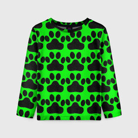 Детский лонгслив 3D с принтом КОШКА на ТРАВЕ в городе Новоалтайск, 100% полиэстер | длинные рукава, круглый вырез горловины, полуприлегающий силуэт
 | кошка | лапки | след. | следы