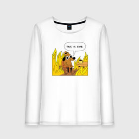 Женский лонгслив хлопок с принтом This is Fine в городе Новоалтайск, 100% хлопок |  | dog | its ok | mem | memas | meme | this is fine | все в порядке | все нормально | все хорошо | дом в огне | дом горит | мем | мемас | мемчик | огонь | пес | пес в шляпе | пес пожар | пламя | пожар | собака мем