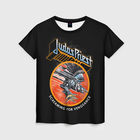Женская футболка 3D с принтом Judas Priest в городе Новоалтайск, 100% полиэфир ( синтетическое хлопкоподобное полотно) | прямой крой, круглый вырез горловины, длина до линии бедер | Тематика изображения на принте: black | deep | heep | judas | led | metal | music | priest | purple | rock | sabbath | skull | uriah | zeppelin | блэк | гитара | группа | иуда | метал | музыка | рок | священник | череп | электрогитара